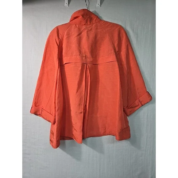 Lafayette 148 Jacket Women's 14 Deep Coral Linen Blend 3/4 Sleeve Blazer Shimmer